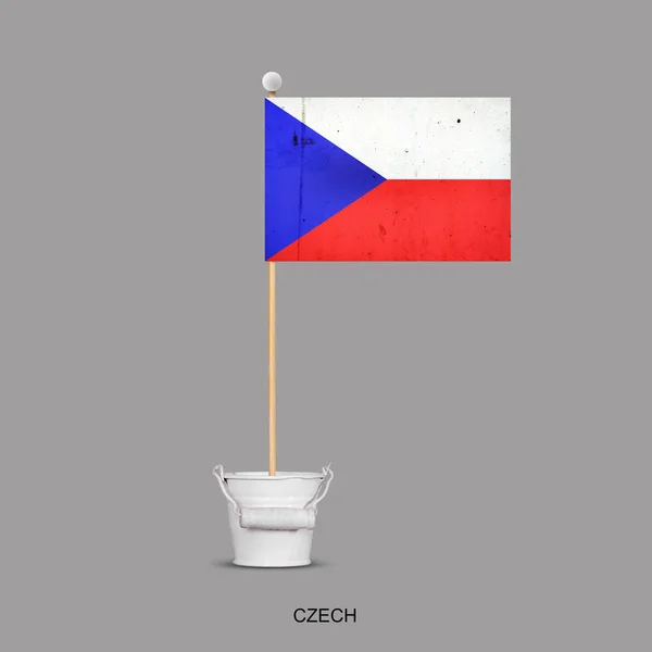 Grunge Flag Czech Republic Stick Small Bucket Isolated Gray Background —  Fotos de Stock