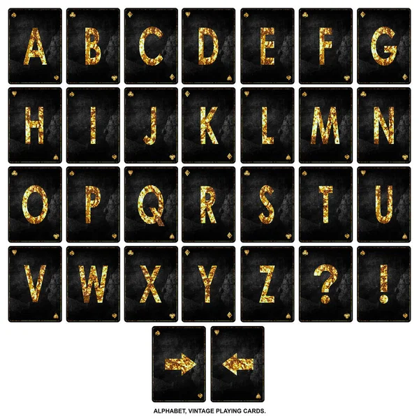 Set Letters Alphabet Vintage Playing Cards Isolated White Background Design — Stock Photo, Image