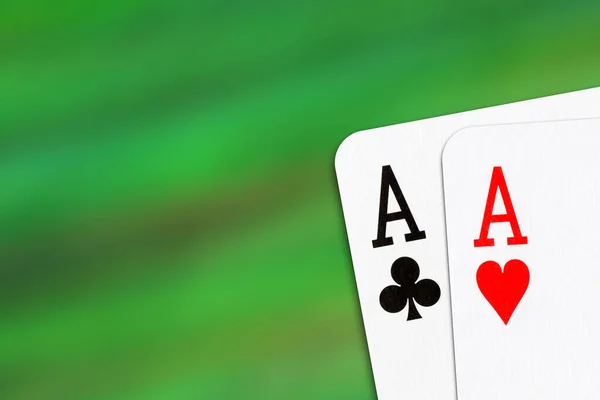 Playing Cards Blur Green Background Two Aces Copy Space Place — Stock fotografie