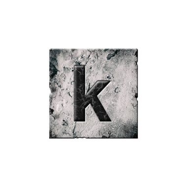 Letter k. Alphabet on stone blocks. Lowercase. Isolated on white background. Education. Design element.