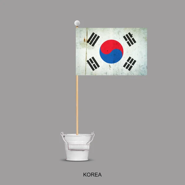 Grunge Flag Korea Stick Small Bucket Isolated Gray Background Signs — Foto Stock