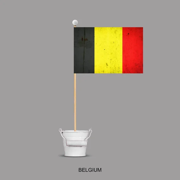 Grunge Flag Belgium Stick Small Bucket Isolated Gray Background Signs — Stock Photo, Image