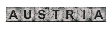 Austria, word on stone blocks. Isolated on white background. Design element. Signs and symbols.Countries.