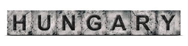 Hungary, word on stone blocks. Isolated on white background. Design element. Signs and symbols.Countries.