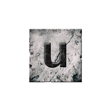 Letter u. Alphabet on stone blocks. Lowercase. Isolated on white background. Education. Design element.