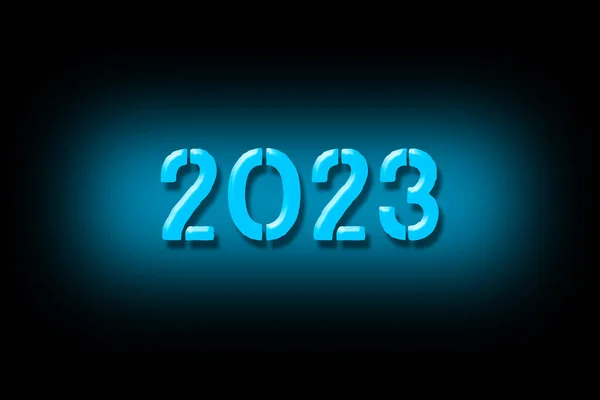 2023 Blauwe Neon Nummers Zijn Geïsoleerd Zwarte Achtergrond Nieuwjaarsvakantie Ontwerpelement — Stockfoto