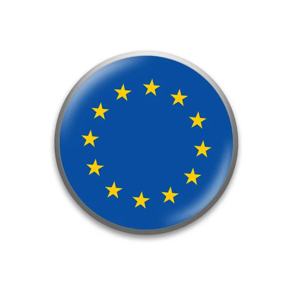 欧州連合の旗 欧州連合旗の色で丸いバッジ 白い背景に隔離されている デザイン要素 3Dイラスト 記号と記号 — ストック写真