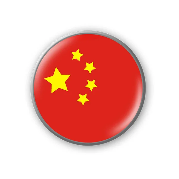 中国国旗 中国国旗颜色的圆形徽章 被白色背景隔离 设计元素 3D插图 标志和符号 — 图库照片