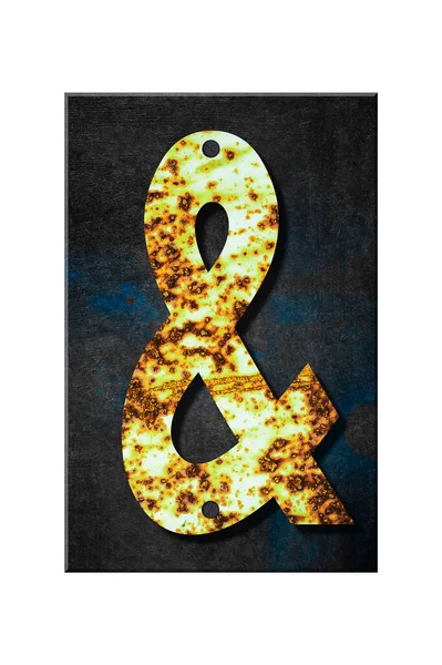 Sign Alphabet Letters Rusty Iron Wooden Plank Isolated White Background — Stock Photo, Image