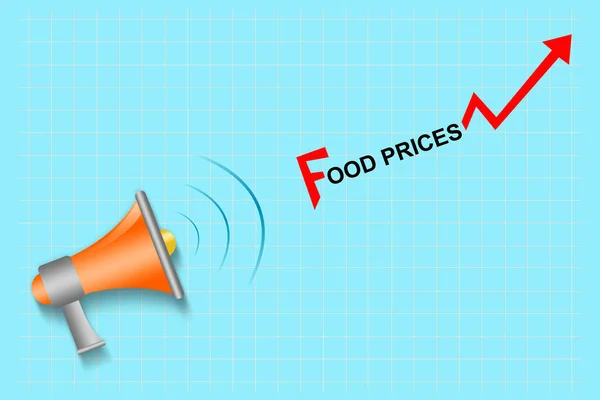粮食价格上涨的概念 扩音器和红色箭头向上 金融危机 — 图库照片
