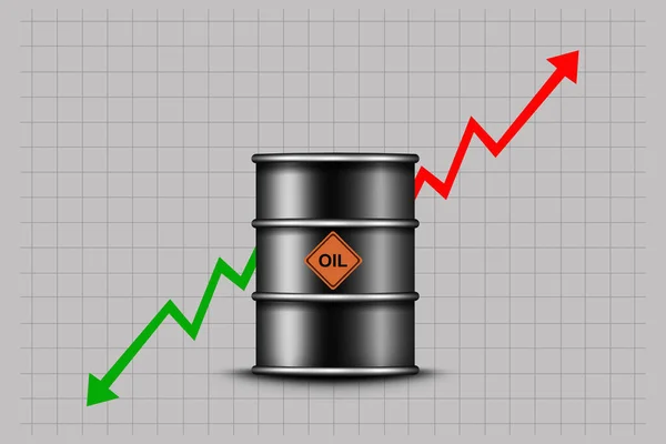 Concept of changing oil prices. A barrel of oil, and red and green arrows, up and down. Financial crisis. Business. Economy