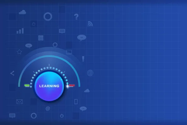 Concept of learning. Increasing the level of knowledge. Power control turned to maximum. Dark blue background. copy space. Education. Business. Lifestyle.