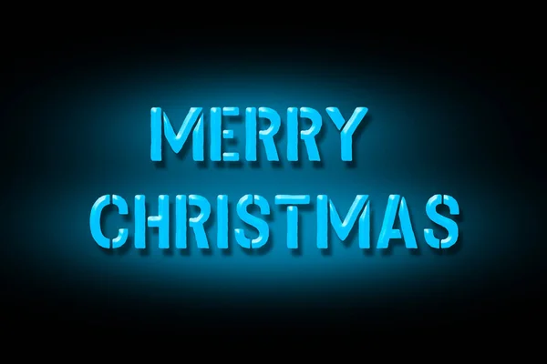 メリークリスマス 青いネオンの碑文は黒い背景に隔離されている 休日だ — ストック写真
