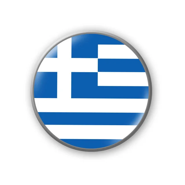 希腊国旗 希腊国旗颜色的圆形徽章 被白色背景隔离 设计元素 3D插图 标志和符号 — 图库照片