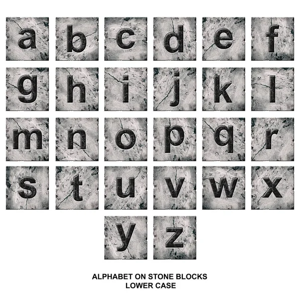 Alphabet Stone Blocks Lower Case Isolated White Background Education Design — Stock Photo, Image