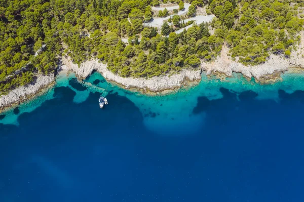 Aerial View Luxury Sail Yacht Assos Village Kefalonia Island Görögország — Stock Fotó