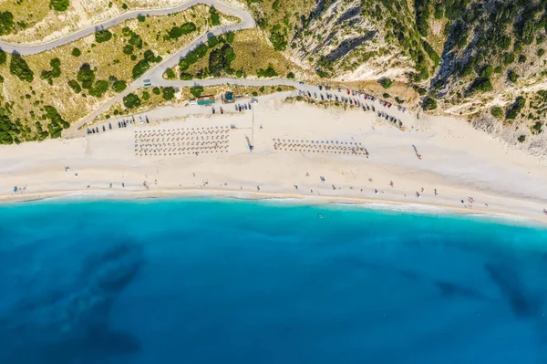 Myrtos Strand Kék Öböllel Kefalonia Szigeten Görögország — Stock Fotó