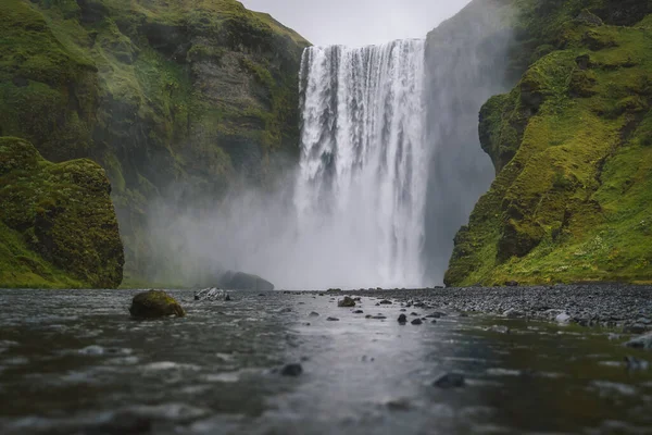 Знаменитий Найбільш Відвідуваний Водоспад Скогафос Ісландії Вечірньому Світлі — стокове фото