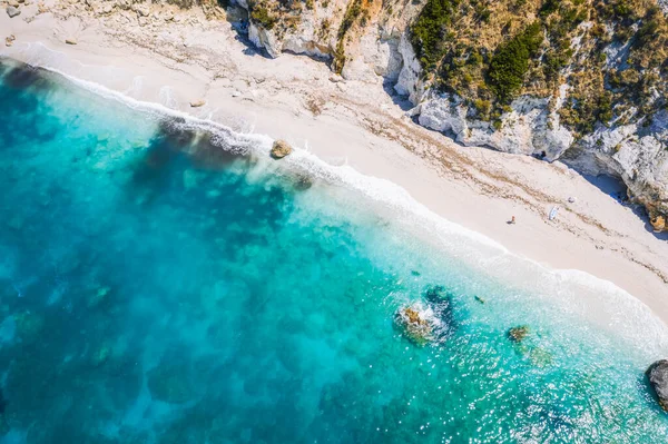 Foto Aérea Arriba Hacia Abajo Del Dron Playa Petani Con —  Fotos de Stock