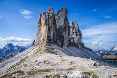 Tre Cime di Laveredo, Sesto Dolomites, Güney Tyrol, İtalya 'da üç muhteşem dağ zirvesi..