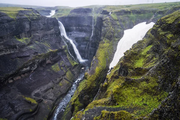Wąwóz Wodospadem Granni Wodospad Wąskim Wąwozie Dolinie Thjorsardalur Islandii — Zdjęcie stockowe