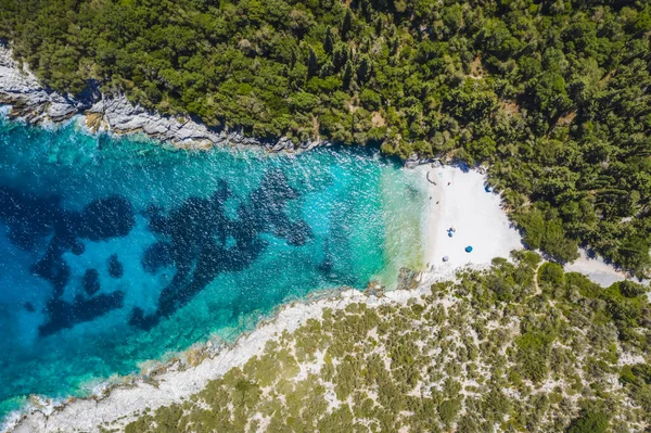 Aerial Top Kilátás Dafnoudi Strand Kefalonia Görögország Távoli Öböl Tiszta — Stock Fotó