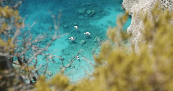 Остров Закинф Греция Огороженный Пляж Возле Кери Голубой Лагуной Туристическими — стоковое видео