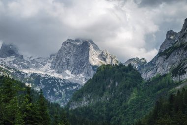 Dachstein Zirvesi sıradağları ve yazları Gosau, Yukarı Avusturya, Avrupa 'da görünen buzullar.