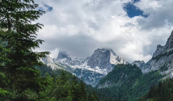 Dachstein sıradağları ve görünen buzullar yaz mevsiminde Gosau, Yukarı Avusturya, Avrupa 'da.