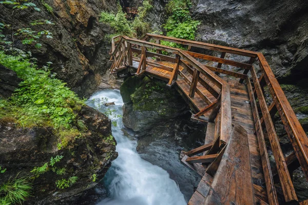 Wooden Hike Trail Path Gorge Bue Mountain River Sigmund Thun — Stock Photo, Image