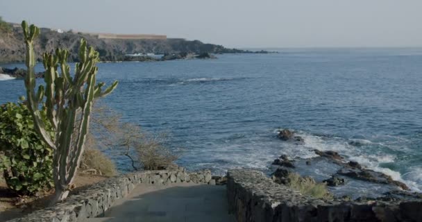 步子通向大海 位于西班牙加那利群岛Tenerife南海岸的Alcala 一个小港口和渔镇 — 图库视频影像
