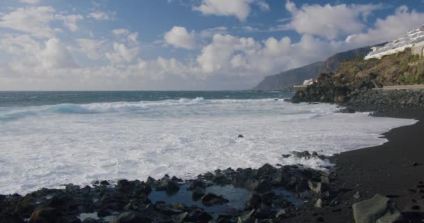 Tenerife Canary Island Puerto Santiago Playa Beach Arena View Black — Stock Video