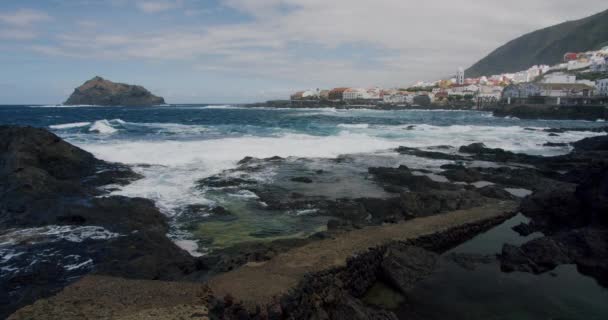 Waterfront Beautiful Garachico Town Volcanic Shore Tenerife Canary Islands — Stock video