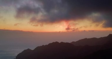 Scenic view of range mountains against sky during sunset. Majestic twilight over the mountains and Atlantic ocean on Tenerife, Canary islands. Nobody.