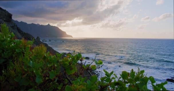 Mountain Scenery Atlantic Ocean North Spanish Volcanic Beach Tenerife Island — Video