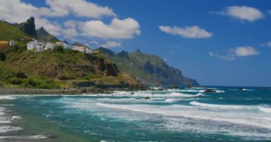 Rocky coast and Almaciga beach in Tenerife, The Canaries. Spain. Scenic view. Sunny and colourful day.