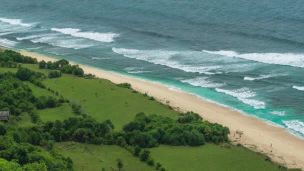 Meereswellen Wälzen Sich Tropischen Sandstrand Surfplatz — Stockvideo