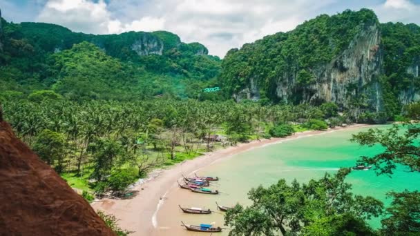 Tom Hat Sai Beach Dlouhý Ocas Čluny Pláži Railay Destinace — Stock video
