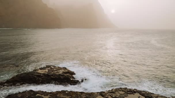 Amazing Silhouette Huge Cliffs Sunset Dust Santo Antao Picturesque Coastline — Vídeos de Stock