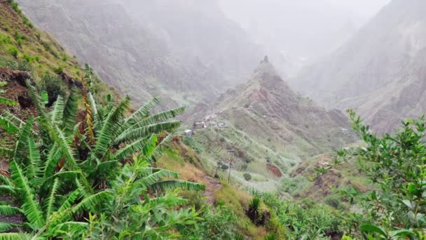 Stunning Panorama Mountain Ridge Verdant Valley Santo Antao Island Cape — Stock Video