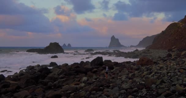 Stunning View Sunset Fluffy Clouds Orange Sky Landscape Atlantic Ocean — Wideo stockowe