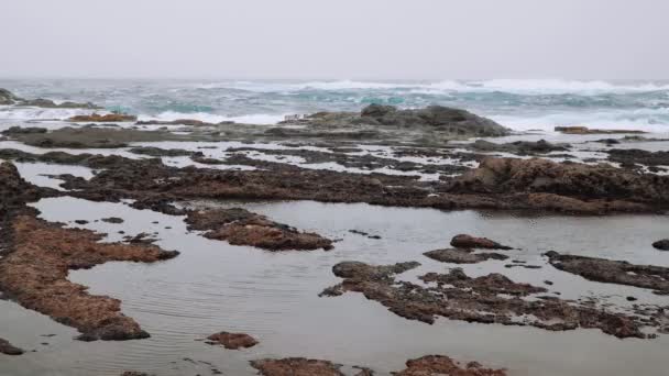 Video Footage Ocean Waves Washing Black Volcanic Rocks Cabo Verde — Vídeo de stock