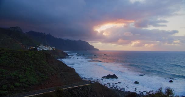 Amazing View Almaciga Village Cliff Rocks Turquoise Ocean Tenerife Anaga — Stockvideo