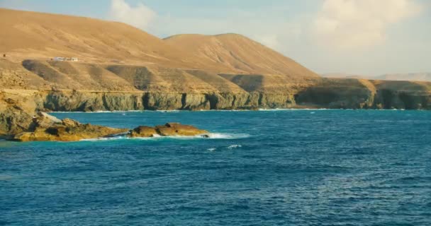 Rocks Cliffs Town Ajuy Fuerteventura Canary Islands Spain Azure Calm — Stockvideo