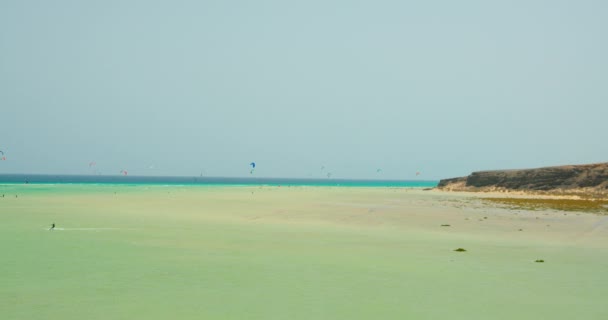 Kitesurfing Tropical Beach Playa Del Mal Nombre Fuerteventura Canary Islands — Video Stock