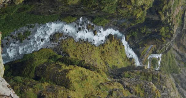 Vale Verde Com Rio Montanha Cachoeira Glymur Islândia Bela Paisagem — Vídeo de Stock