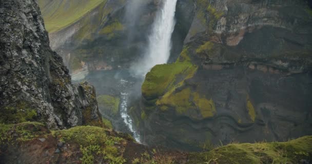 Πιο Όμορφο Καταρράκτη Haifoss Στην Ισλανδία Highland — Αρχείο Βίντεο