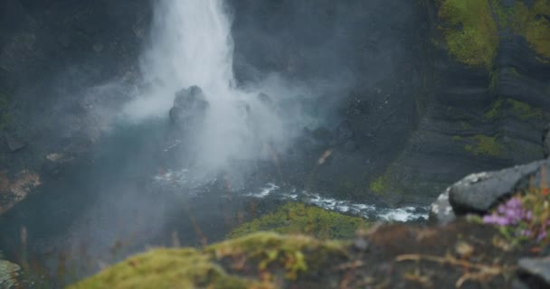 Mais Bela Cachoeira Haifoss Iceland Highland — Vídeo de Stock