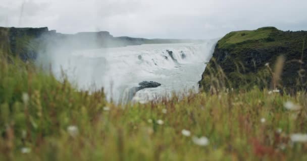 Poderosa Cachoeira Gullfoss Imagens Cênicas Bela Paisagem Natureza — Vídeo de Stock