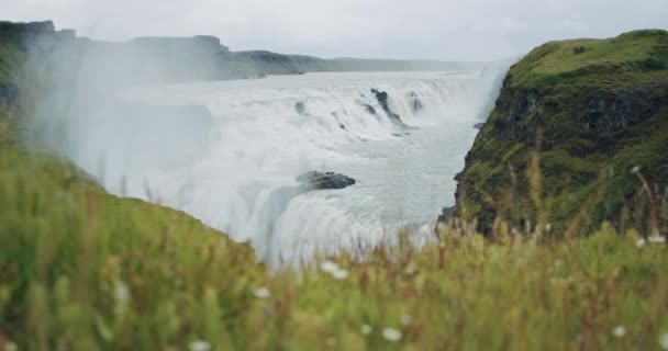 Potente Cascata Gullfoss Filmati Scenici Bellissimo Paesaggio Naturale — Video Stock